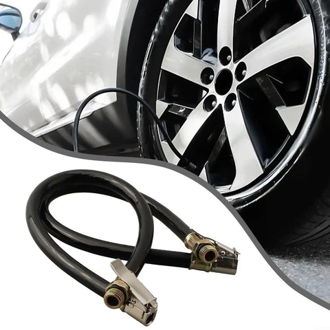 Heavy Duty Tire Inflator Hose For Quick Car Pump Up Without Taking Off Wheels, pack of two, 76 inches long, rubber metal build.