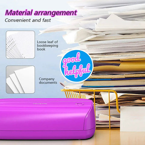 Electric 3 Hole Paper Punch With Adapter 20 Sheet Capacity AC Or Battery Powered Purple Office School Studio Tool
