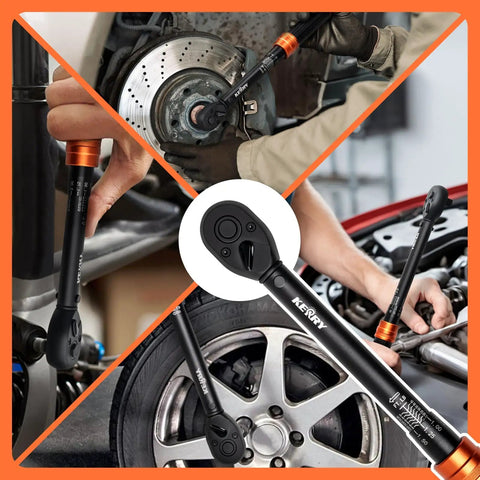 Triple-Drive Click Torque Wrench Set for 1/4, 3/8, and 1/2 Inch Drives, 20-240 in-lb, 5-45 ft-lb, 20-160 ft-lb Ranges, Calibrated to Three Percent with Dual SAE and Metric Scales, Ideal for Bikes, Motorcycles, and Cars used on brake and wheel work
