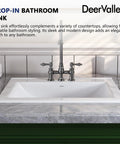 Slick White Ceramic Drop In Bathroom Sink 21 By 18 Inch Rectangle Basin with sleek faucet setup on marble countertop.