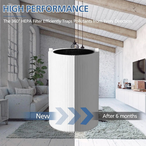 Comparison of Replacement Particle And Activated Carbon Filters For Blue Pure 411 411 Plus 411 Auto And Mini Air Purifier showing filter efficiency.
