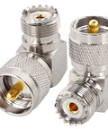 Two Pack UHF PL259 Male To SO239 Female Right Angle Adapter 90 Degree RF Coax Connector For CB Radio, Low Loss, Brass Copper