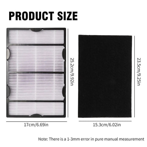 Product size chart for 3 Pack HAPF600 Replacement Filter B with 3 Carbon Pre-Filters for Holmes HAP615 HAP625 HAP650 HAP675RC HAP725 HAP750
