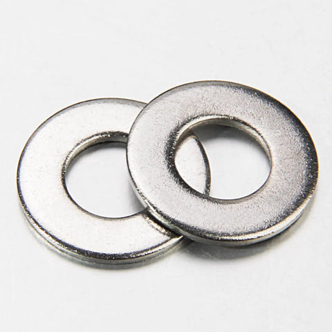 Two stainless steel washers from SAE Flat Washer Set 550 Piece Stainless Steel Assortment For Screws And Bolts In Twelve Sizes Ranging From Two