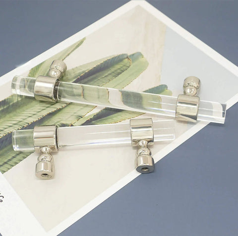 3.25 Inch Acrylic Clear Silver Drawer Pulls For Dresser Cabinets Lucite Knob Hardware With 83mm Center To Center Spacing