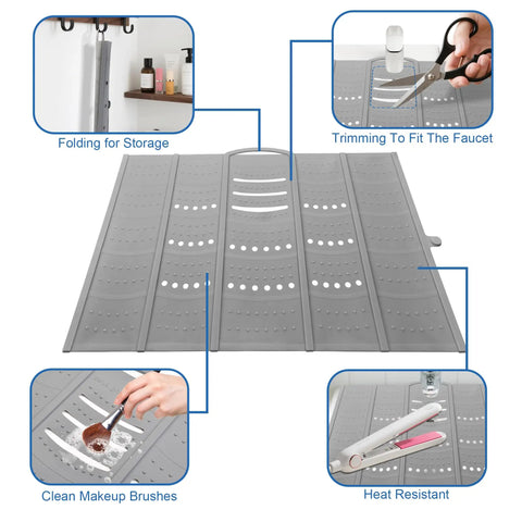 Real Deal Large Bathroom Sink Topper And Big Time Vanity Counter Mat Soft Silicone With Reinforced Steel Frame Heavy Load Bearing Waterproof Anti Slip Build For Low Maintenance Home Setup In Cool Grey