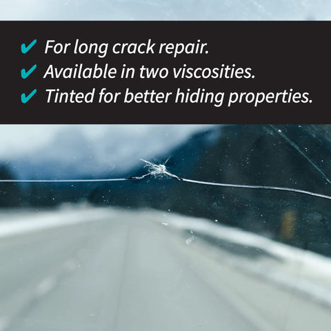 CrackWeld 1000 Windshield Repair UV Resin For Long Cracks Over Six Inches Pro Grade Auto Glass Glue Fluid shown in use
