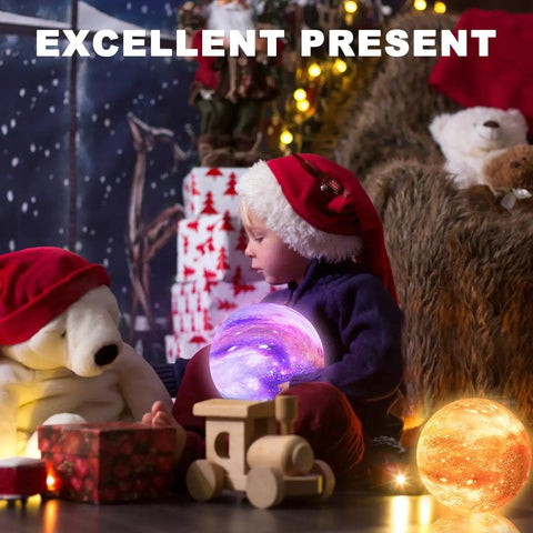 Child holding Moon Lamp Galaxy Light 6 Inch With 16 Color LED 3D Moon Illusion Remote And Touch Control Dope Lava Night Light.