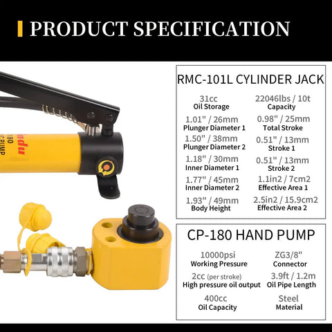 Heavy Duty 10 Ton Hydraulic Porta Power Kit With 400cc Hand Pump And Multi Stage Cylinder To Straighten Parts Press Bushings And Always Nail Any Shop Task