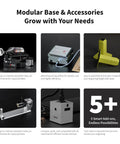 Modular base and accessories for 10W Enclosed Laser Engraver And Cutter With Smart Camera Positioning, Batch Engraving For Wood And Metal.
