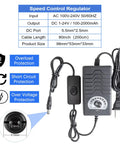 Power supply and speed controller for DIY Reciprocating Linear Motor 24V DC Long Stroke, showing voltage, cable length, and protection features.