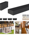 Eight Foot Modular Black Stainless Steel Handrail Engineered For Gutsy Zero Flex Rigidity On Cable Railing Systems shown with installation hardware and applications.