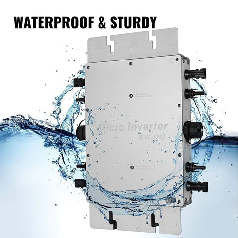 1600W Micro Grid Tie Inverter With WiFi Waterproof MPPT, showing water resistance with water splashes