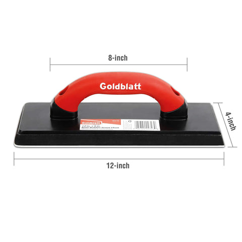4 Inch By 12 Inch Grout Float for Tile with Molded Rubber Pad, Soft Grip Handle, shown with 8-inch handle width measurement