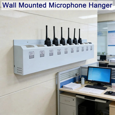 Wall Mount Walkie Talkie Holder With Heavy Duty Boss Grade Design and number labels in office setting