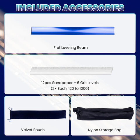 18 Inch Fret Leveling Beam Guitar Fret Leveler Kit With Complete Tool Set 12 Sandpaper Sheets From 120 To 1000 Grit Storage Bags