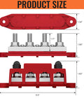 Badass 400A Bus Bar With 12V Power Distribution Block dimensions showing heavy duty copper material and stainless steel studs.