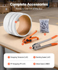 Pro Grade Heavy Duty Manual Banding Strapping Kit With Sealer Tool And 330 Ft PP Band 100 Metal Seals Plastic Pallet Strapping Set For Warehouse Shipping Moving And Home Use with tensioner, sealer, PP strap, and metal seals