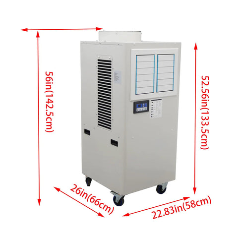Workhorse Industrial Spot Cooler Dropping 20400 BTU Frost with 3600 Cubic Meter Hour Airflow, dimensions 56in x 26in.