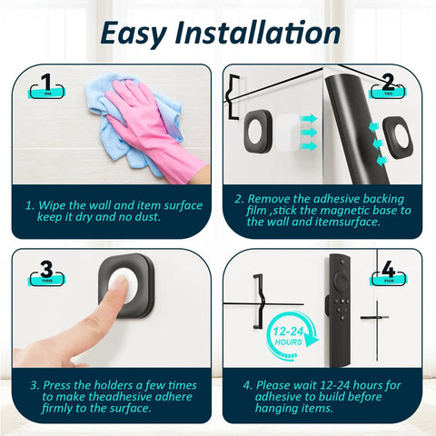 Steps for installing Six Pack Magnetic Remote Holder Wall Mount With Self Adhesive Silicone Wrap Dual N52 Magnets.