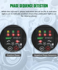Phase sequence detection with 3 Phase Rotation Tester For Motor Setup With Non Contact Voltage Detection And Phase Sequence Check 70V To 600V AC Live Wire Tester Short Circuit Alert 23.62 Inch Cable Length Carrying Bag showing positive and negative phases.