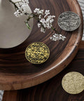 Two Pack Half Moon Cabinet Pulls Chinese Style Handle Antique Zinc Alloy Gold Finish on decorative wooden platter