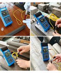 Pro Grade Digital Leeb Hardness Tester For Portable Steel And Metal Alloy Gauging Featuring Rock Solid Any Angle Testing in use on metal.