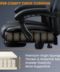 Six Point Vibration Heated Massage Office Chair With Foot Rest For Home Office And Gaming, side view showing thick cushion layers