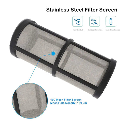 Three Quarters Inch Female NPT In Line Strainer With 100 Mesh Stainless Steel Screen close-up detail on mesh density