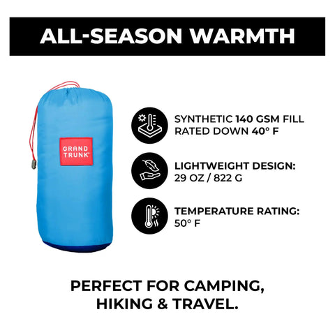 ThermaQuilt Hammock Underquilt 40F 3 In 1 Go-To System in blue storage bag, lightweight 360 wrap heat lock, 29 oz