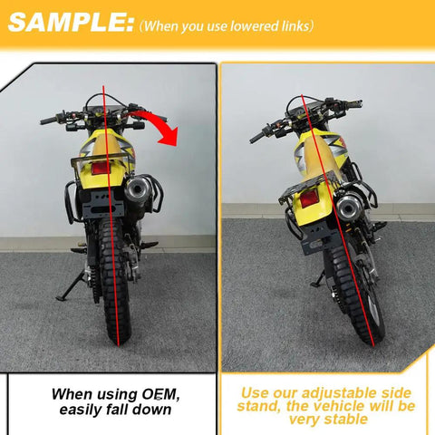 Comparison of Lightweight Aluminum Motorcycle Kickstand For YZ250F YZ450F 2006 2009 Dirt Bike Side Stand stability versus OEM.
