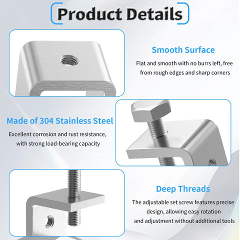 Beefy 2 Pack 20mm C Clamp Set Stainless Steel 304 Small Screw Clamp with 0 to 20mm Clamping Range M6 Thread Ideal for Small and Medium Projects For Any Job. close-up of 304 stainless steel clamp with deep threads