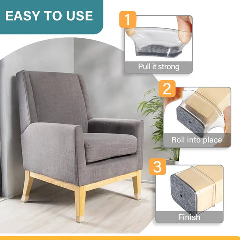 Chair with 24 Pcs Rectangle Chair Leg Floor Protectors Silicone Felt Pads For Hardwood Floors, step-by-step application shown