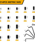 Beefy 1214-Piece Metric And SAE Set Screw Kit with hex wrenches showing metric sizes M3 to M8.