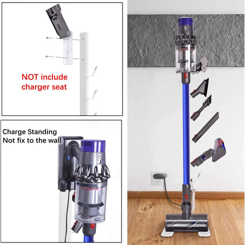 White Metal Storage Stand For Cordless Vacuum Cleaners With Six Hooks No Fuss Freestanding Docking Station Holder