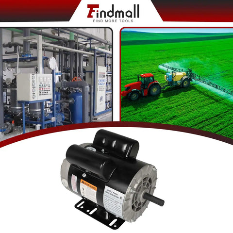 3HP Dual Voltage Air Compressor Electric Motor 115/230V 56 Frame, 5/8 Inch Shaft, CCW Rotation, shown with industrial setup