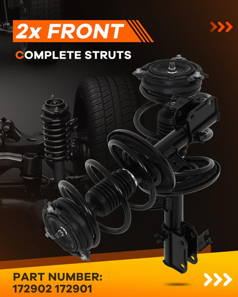Drop-In Front Strut Assembly Set For Nissan Altima 2013 To 2017 Includes Strut Mount And Coil Spring Quick Struts Replacement Shocks Set Of 2 USA Made OE Quality Performance And Smooth Ride displayed with dark background and orange accents