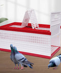 Racing Pigeon Carrier Box For Bird Training With Two Side Doors And Two Top Doors, white and red injection molded plastic cage