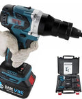 Professional Cordless Electric Rivet Gun With Brushless Motor And 5200mAh Battery in hand, fitted for M3 to M12 rivets, sleek design.