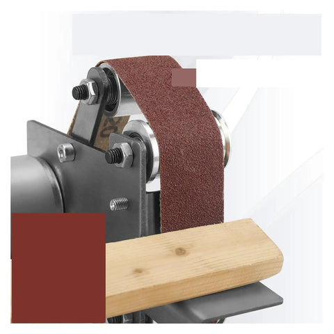 Mini Electric Belt Sander For DIY Polishing And Grinding showing belt mechanism with sanding belt on wood.