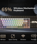 Pro Level Compact 65 Wireless Mechanical Keyboard Featuring Sick RGB Backlighting And Ultra Slim Build, showing 68 keys and a space-saving design.