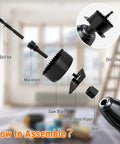 Exploded view of 19-Piece Hole Saw Kit With 3/4 To 6 Inch Hole Saws, 13 Blades, 2 Mandrels, 2 Drill Bits, Installation Plate And Hex Key