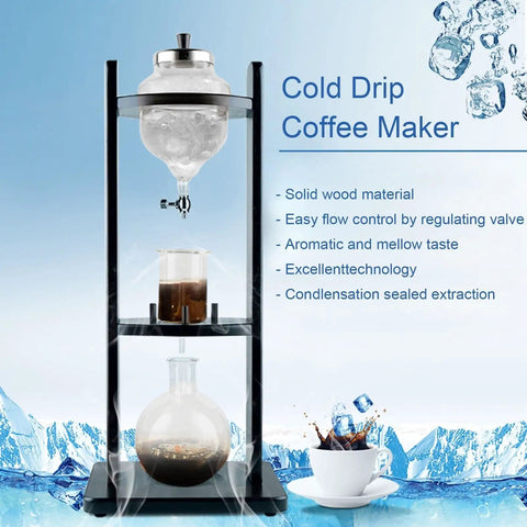 Top Shelf Cold Brew Coffee Maker With Adjustable Flow Valve And Thick Borosilicate Glass Crafts Eight Cups Of Smooth Sippin Fix For Your Lazy Sunday Hangout Or Early Morning Grind on solid wood stand.