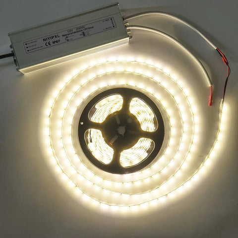 Heavy Duty 200W IP67 Waterproof LED Power Supply with LED strip light, 90V to 130V AC to 12V DC transformer, outdoor ready.