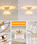 Semi Flush Mount Crystal Chandelier Gold Finish Ceiling Light Fixture For Living Room Bedroom Hallway Bathroom Kitchen Entryway Small Close To Ceiling Dope Chic Decor shown illuminated in a stylish setting.