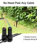 60 Pack Low Voltage Landscape Lighting Connectors Waterproof 12-20 Gauge Quick Lock Wire Connectors for Path Lights shown in garden setup