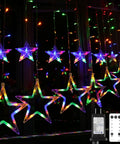 12 Star Multicolor Curtain Lights With 138 LEDs Eight Point Two Ft Connectable Window String Lights with remote