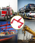 4 Pack Ratchet Chain Binder For 1/4 To 5/16 Inch Chains Heavy Duty Load Binder 2600Lbs Working Load 9200Lbs Break Strength Boomer To Truck Flatbed Trailer shown with vehicles, construction, and shipping contexts.