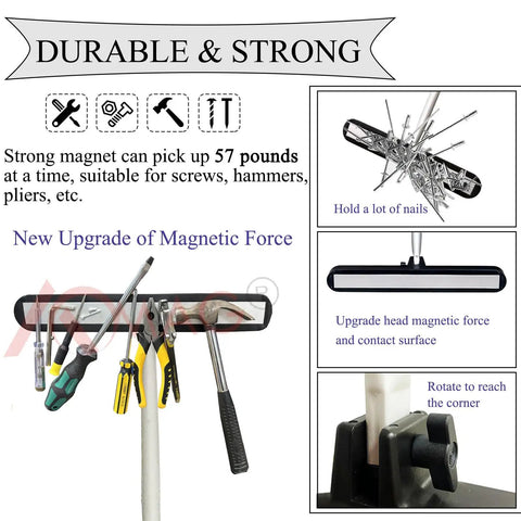 Heavy Duty Telescoping Magnetic Pick Up Tool 27 To 44 Inches, 57 Lb Pull Magnetic Nail Sweeper showcasing strong magnetic grip