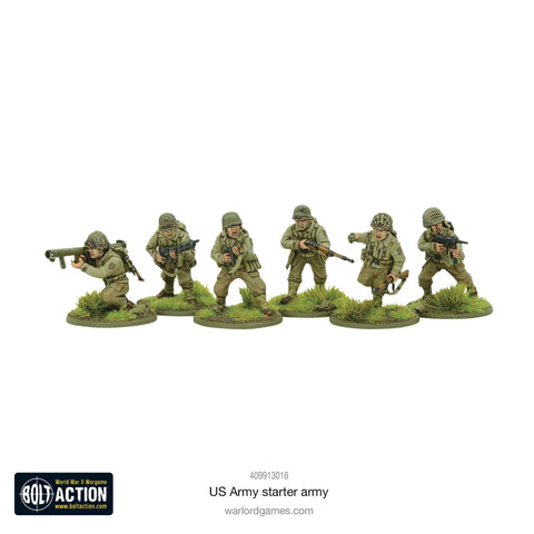 Bolt Action US Army Starter Set One To Fifty Six Scale WWII wargaming plastic miniatures kit with unpainted US infantry figures